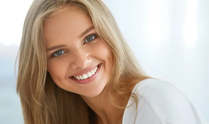 Portrait Beautiful Happy Woman With White Teeth Smiling. Beauty